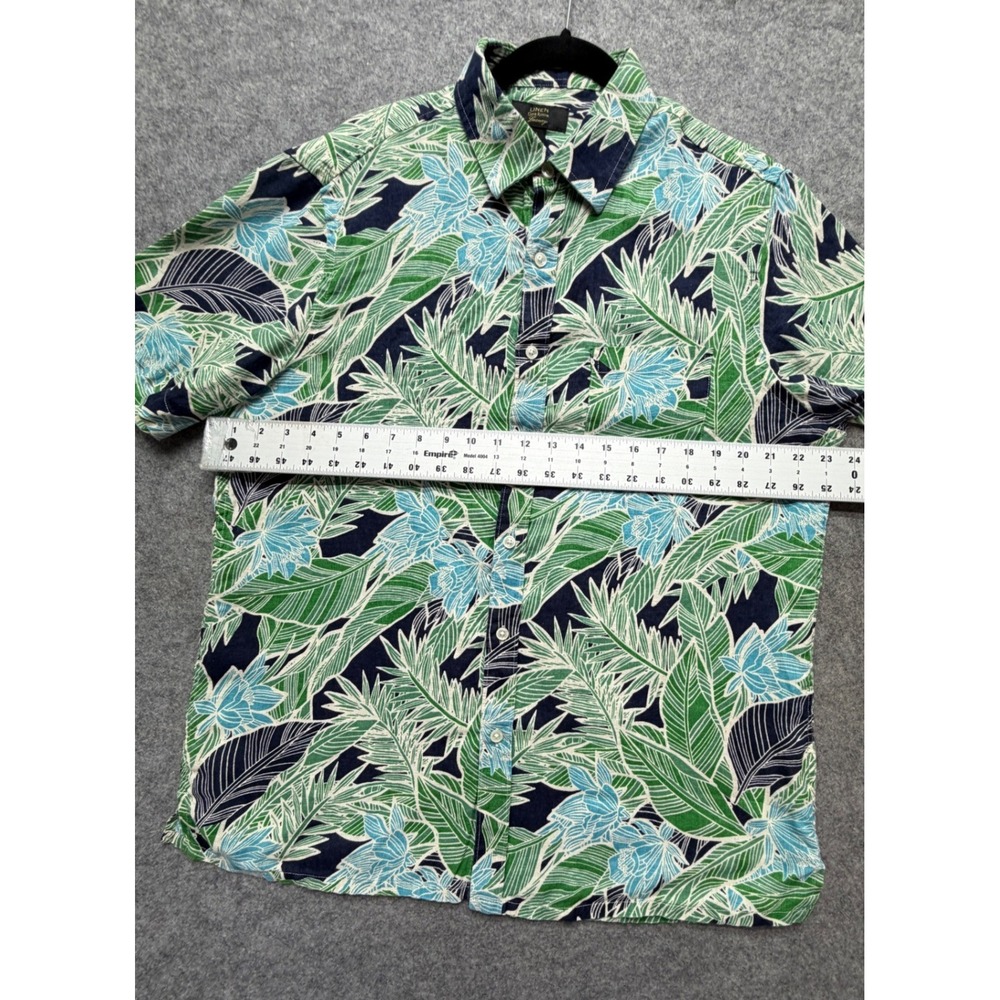 Club Room Luxury Mens Large Green Blue Tropical 100% Linen Button Up Shirt - Picture 2 of 9